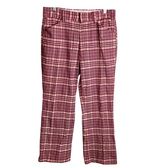Vintage Men’s Red Plaid Wide Leg Pants 70’s Vibes Est. Size 33 Perma Press - Picture 1 of 10